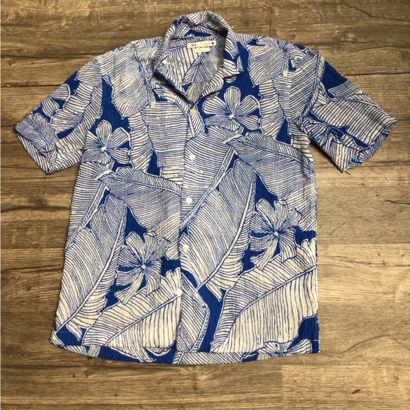 Zara Blue and White Floral Men's Shirt - Picture 1 of 7